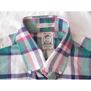 Vtg Men Arrow Original Dover Plaid Button Short Sleeve Shirt Sz L (MT788)